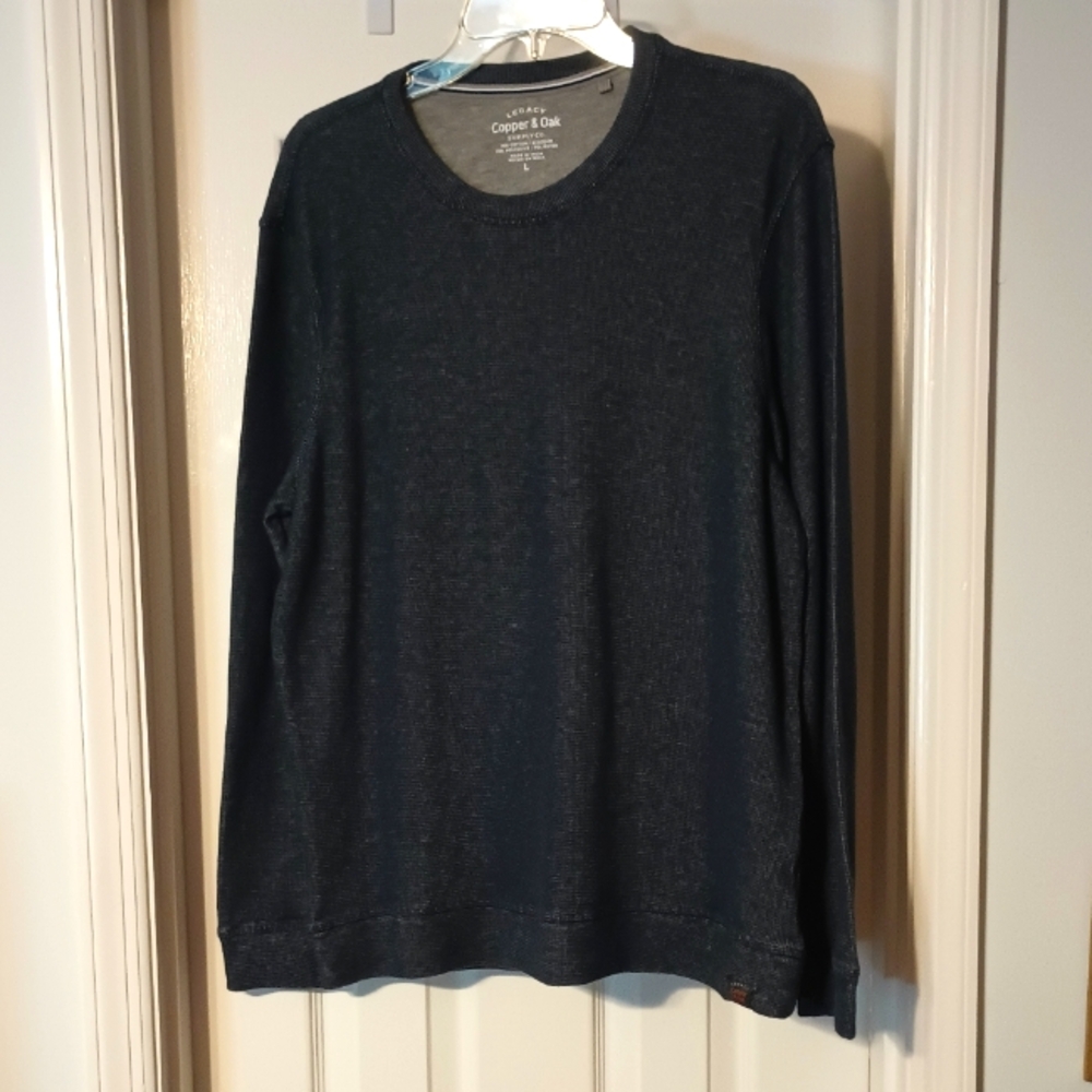 Men's Navy Pullover Shirt Textured Knit L